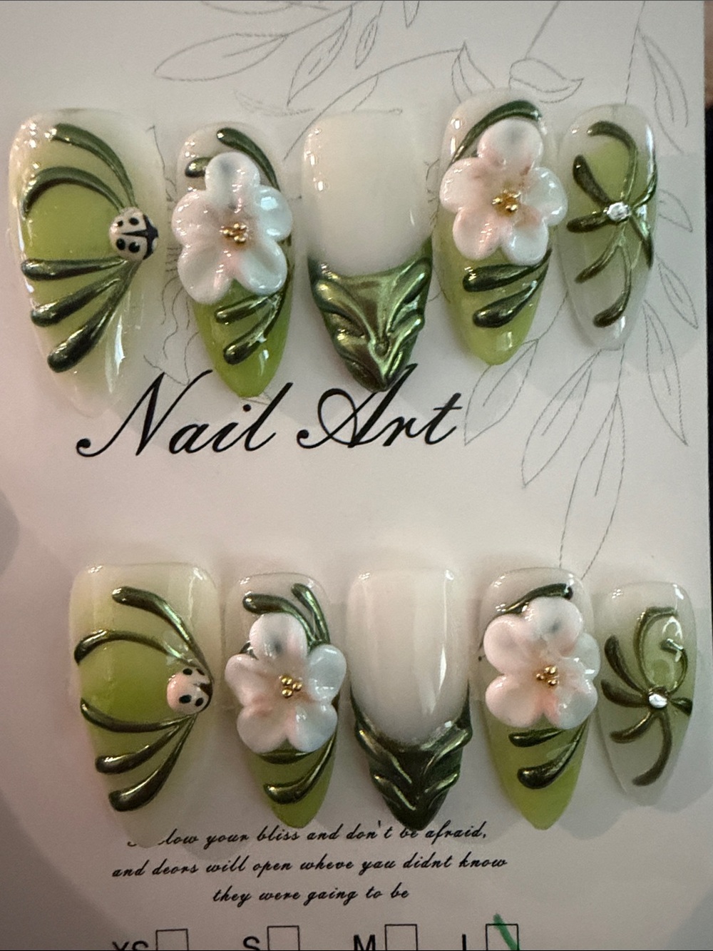 Green Floral 3D handmade acrylic Press-On Nail Set